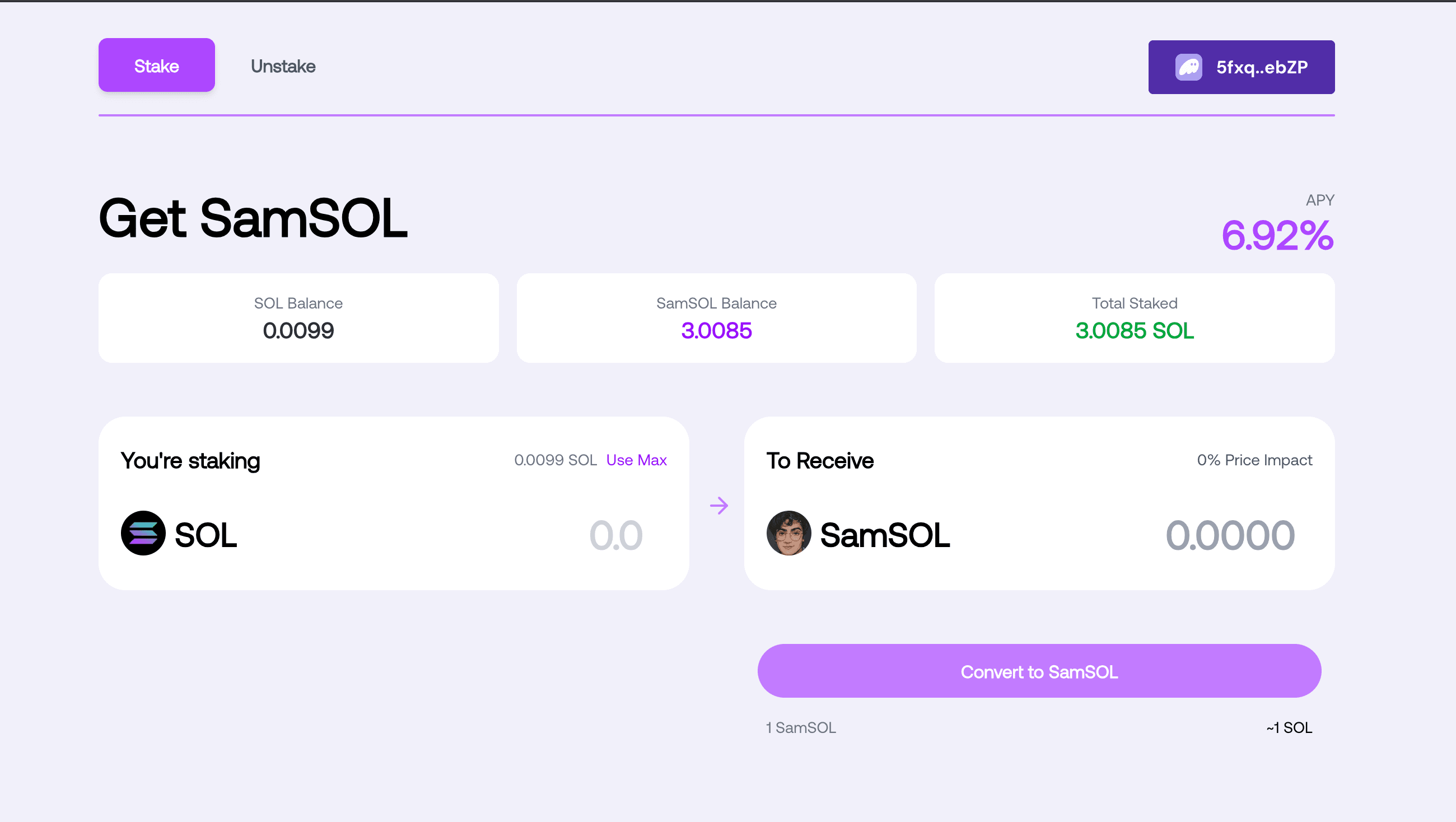 Staking Flow (SOL → SamSOL)